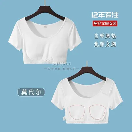 带胸垫内搭半截短袖T恤女莫代尔薄款打底衫上衣短款夏图片