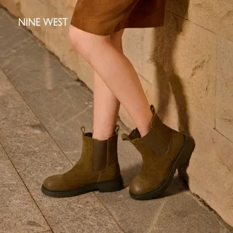 Nine West/玖熙厚底切尔西靴女秋冬短靴时尚英伦风短筒靴真皮图片