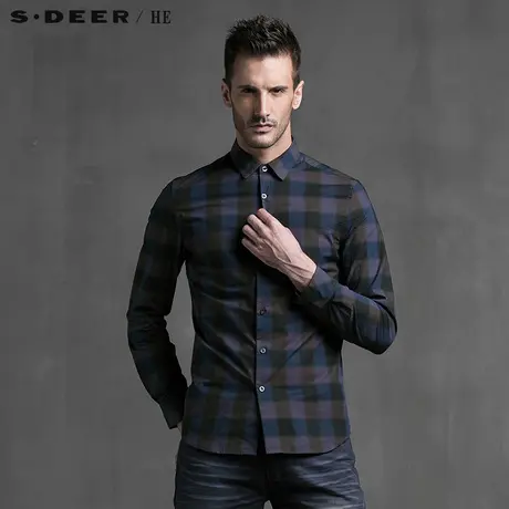 sdeerhe圣迪奥男装都市先生时尚舒适格纹纯棉长袖衬衫H15270536图片