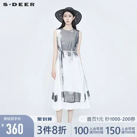 sdeer圣迪奥夏季无袖收腰晕染国风优雅原创设计连衣裙女S20281253图片