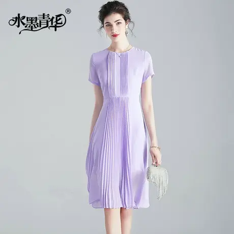 【1件7.9折】夏装新品时尚纯色雪纺裙简约修身收腰大摆连衣裙图片