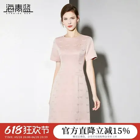 海青蓝时尚气质小香风连衣裙女2025夏季新款正肩短袖小个子A字裙图片