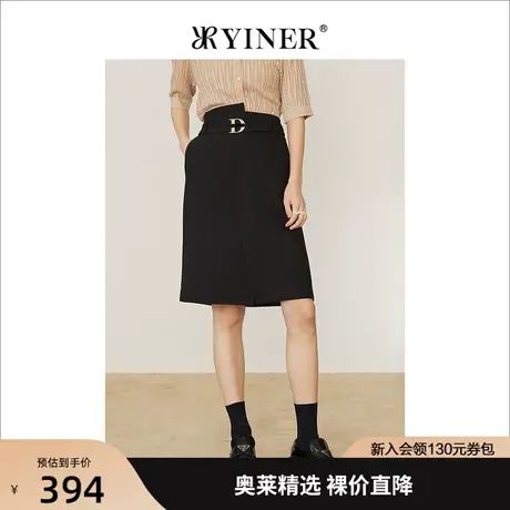 YINER音儿女装2022春季通勤OL风金属字母A字半身裙图片