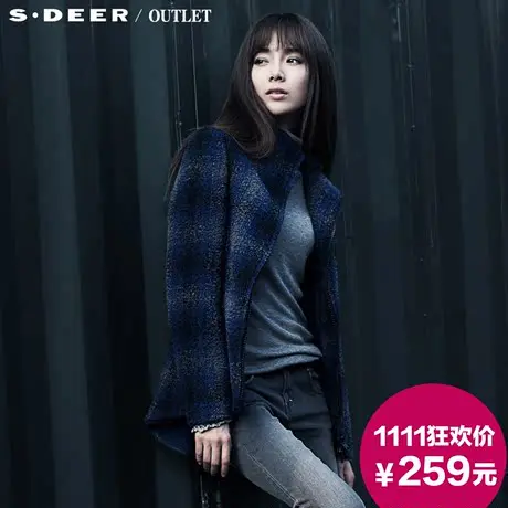 【商场同款】sdeer圣迪奥女装冬装设计感格纹羊毛呢外套3482219图片