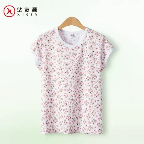 华友源春夏季妈妈短袖T恤女纯棉上衣中老年人印花打底衫奶奶汗衫图片