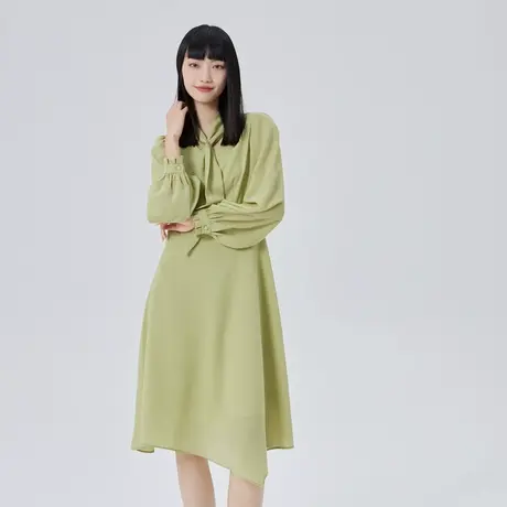 艾莱依艾莱依长袖飘带连衣裙女夏季商场同款系带法式长袖A字裙图片