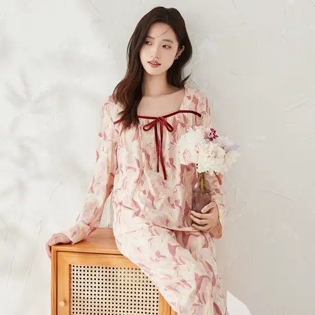 顶瓜瓜睡衣女春秋款纯棉长袖长裤印花家居服套装可外穿睡衣套装图片