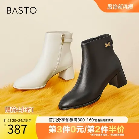 百思图冬季商场同款新款时尚潮流粗跟时装靴女短靴ED571DD2图片