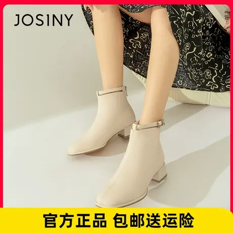 卓诗尼时装靴女2023冬新款皮带扣ins潮切尔西靴方头粗跟百搭短靴图片
