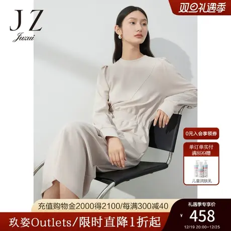 JZ玖姿针织连衣裙女装2023春季新款法式泡泡袖优雅裙子图片