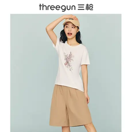 三枪短袖女23年夏季新款全棉圆领打底水柔棉T恤宽松简约外穿ins风图片