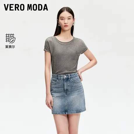 Vero Moda奥莱牛仔半身裙2025夏季新款高腰水洗烫钻A字短裙时尚图片