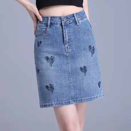 时尚烫钻牛仔短裙半身裙女夏季2025新款设计感百搭显瘦休闲包臀裙图片