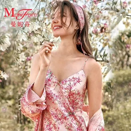 曼妮芬花园联名女家居服睡衣夏轻薄吊带起居服印花舒适性感睡裙合商品大图