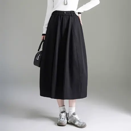松紧腰休闲灯笼裙子半身裙女2025秋季新款a字遮胯显瘦中长花苞裙图片