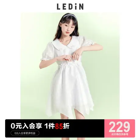乐町翻领俏皮连衣裙休闲春夏新款不规则下摆女装收腰裙子女夏图片