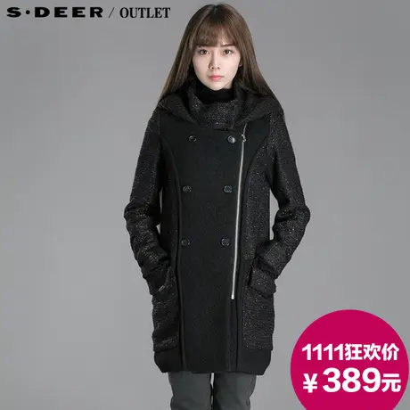 【商场同款】sdeer圣迪奥女装冬装欧美风羊毛混纺大衣外套3481857图片