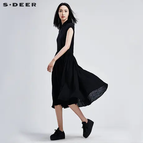 sdeer圣迪奥2018夏装纯色休闲简约文艺棉麻衬衫连衣裙女S16281297图片