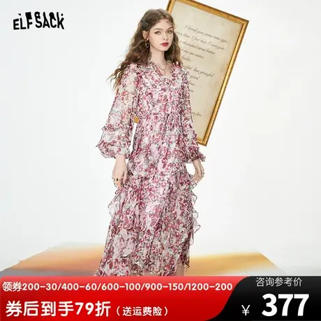 妖精的口袋法式碎花连衣裙女2023秋季新款高腰气质显瘦度假风长裙图片