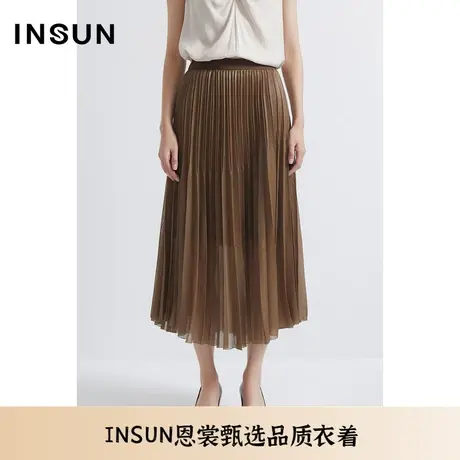 INSUN恩裳夏季品质感轻盈褶皱光泽感半身裙图片