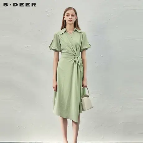 sdeer圣迪奥女装网纱收腰吊带两件套泡泡袖连衣裙S232Z12EA图片