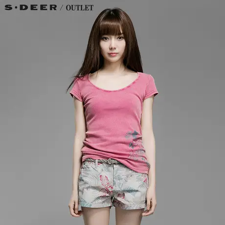 s.deer圣迪奥女夏做旧圆领印花T恤S14280195商品大图