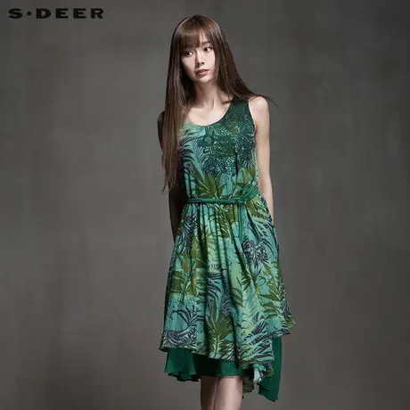 s.deer【上新】圣迪奥女装夏装雨林印花典雅修身连衣裙S15281249图片