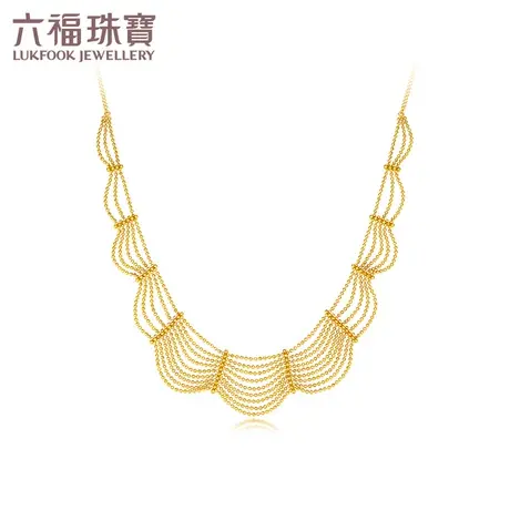 六福珠宝光影金珠帘蕾丝黄金项链女锁骨5G足金套链计价GJGTBN0030图片