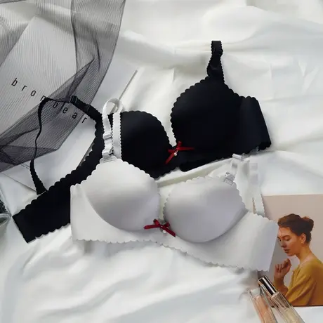 内衣女无钢圈荷韵阁光面无痕柔软纯色上托收副乳小胸聚拢文胸套装图片