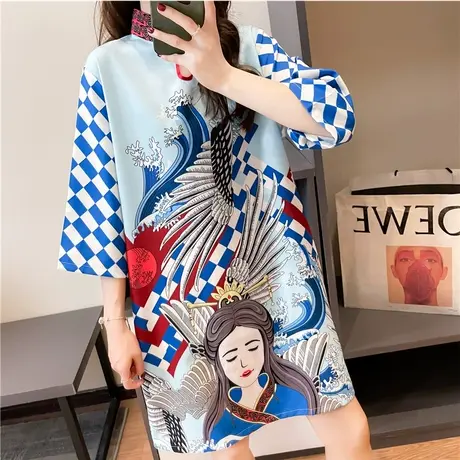 短袖t恤女夏季韩版宽松大码中长款中国风休闲夏天减龄连衣裙子潮图片