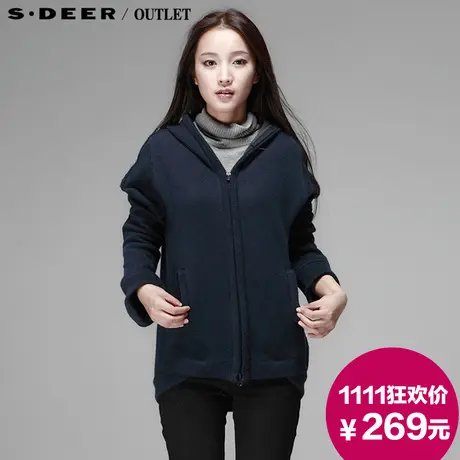 【新品】sdeer圣迪奥专柜正品女冬装装休闲羊毛连帽外套3482227图片