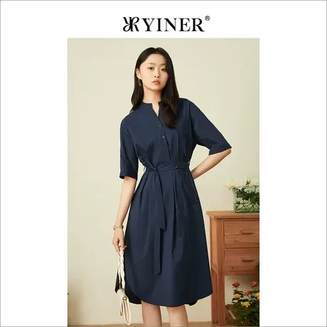 YINER音儿女装夏气质半开领收腰显瘦修身连衣裙图片