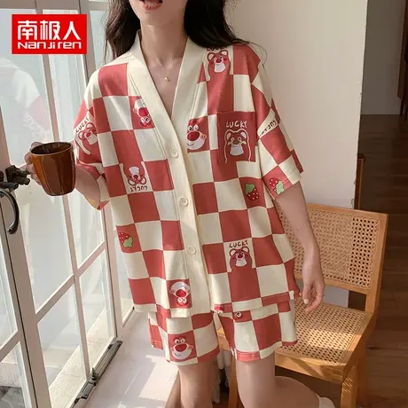 南极人2023年新款短袖纯棉薄睡衣女春秋夏季网红风家居服套装大码图片