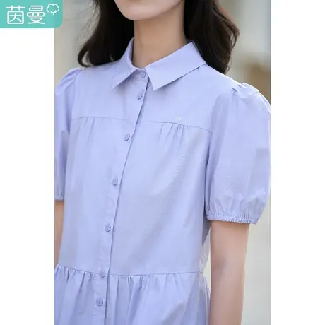 茵曼翻领连衣裙女士2023年夏季新款泡泡袖宽松气质显瘦a字伞裙子图片