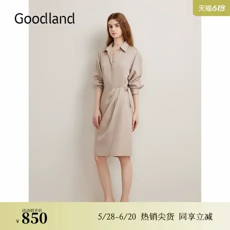 【醋酸系列】Goodland美地秋季围裹式度假风衬衫连衣裙图片