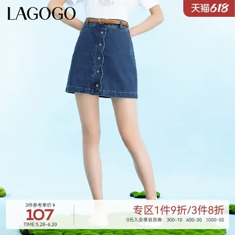 LAGOGO纯棉蓝色牛仔半身裙女拉谷谷春夏新款小个子高腰显瘦短裙图片