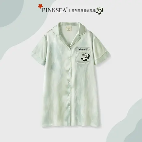 Pinksea冰丝睡裙女款夏季短袖衬衫裙2025新款可外穿夏天短袖睡衣图片