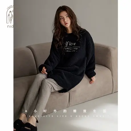 妮狄娅珊瑚绒睡衣女冬季时尚中长版保暖显瘦德绒小脚裤家居服套装图片