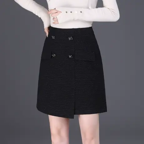 小香风a字短裙半身裙女秋冬2023新款高腰显瘦包臀裙厚款一步裙子图片