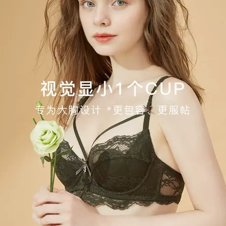 伊丝艾拉超薄大胸显小文胸全蕾丝带胸垫内衣女薄款大码无海绵胸罩商品大图