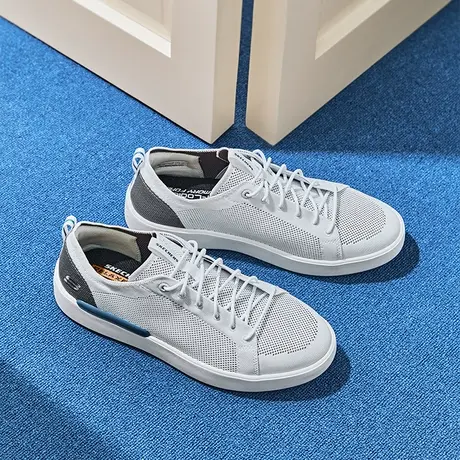 Skechers斯凯奇夏季男子白色板鞋舒适透气百搭休闲鞋平底鞋阿甘鞋图片