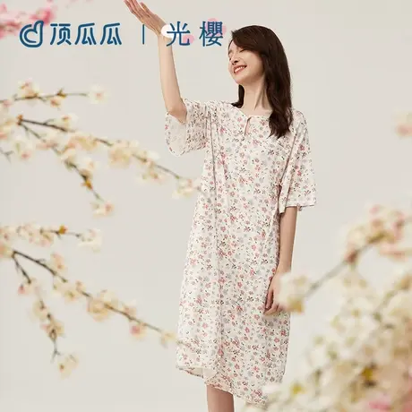 顶瓜瓜2023新款春夏季纯棉睡裙女甜美可外穿碎花薄款家居服商品大图