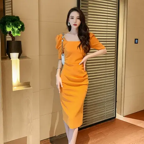 2025年新款女装连衣裙时尚优雅气质女神范修身包臀褶皱显瘦一步裙图片
