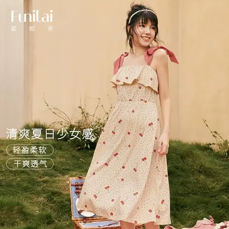 富妮来甜美可爱纯棉女士睡裙波点吊带性感睡衣夏季凉爽无袖家居裙图片