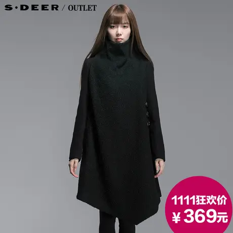 【商场同款】sdeer圣迪奥女冬装领宽松羊毛混纺大衣外套3481880图片