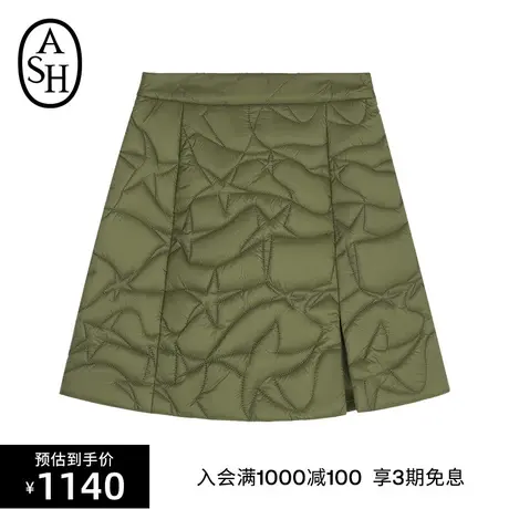 ASH女装秋冬新款休闲百搭开叉A字裙压花工艺加厚短裙棉裙图片