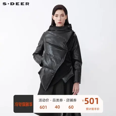 sdeer圣迪奥女装立领撞色字母飘带拼接不规则羽绒服S21482411图片
