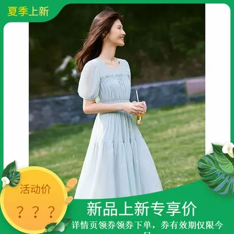 【花房少女】时尚短袖连衣裙女士2025年夏季新品简约百搭显瘦长裙图片