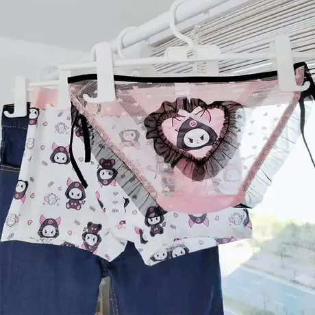 甜酷洛米~情侣内裤粉色冰丝男生卡通可爱纯欲一男一女夫妻系绑带图片