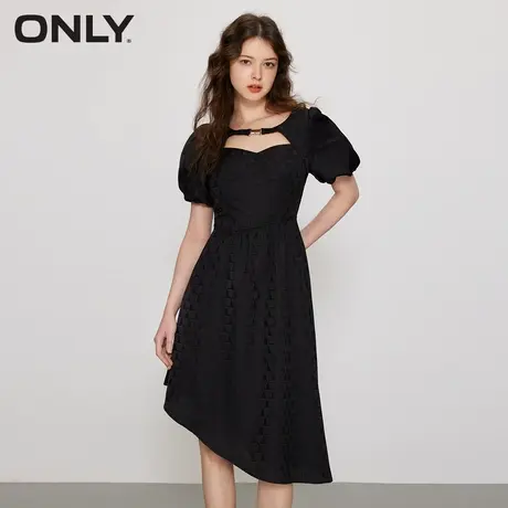 【ONLY奥莱清仓】秋季时尚短泡泡袖中长款雪纺连衣裙女图片